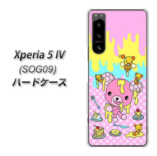 Xperia 5 IV SOG09 au 高画質仕上げ 背面印刷 ハードケース【AG822 ハニベア(水玉ピンク)】