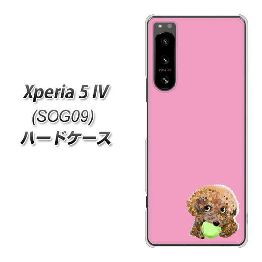 Xperia 5 IV SOG09 au 高画質仕上げ 背面印刷 ハードケース【YJ053 トイプードル&ボール(ピンク)】