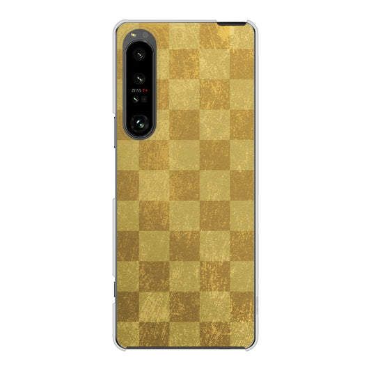 Xperia 1 V SOG10 au 高画質仕上げ 背面印刷 ハードケース 【619 市松模様-金(骨董風に傷んだイメージ)】