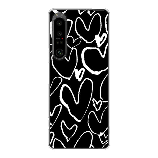 Xperia 1 V SOG10 au 高画質仕上げ 背面印刷 ハードケース 【1124 ハート BK&WH】