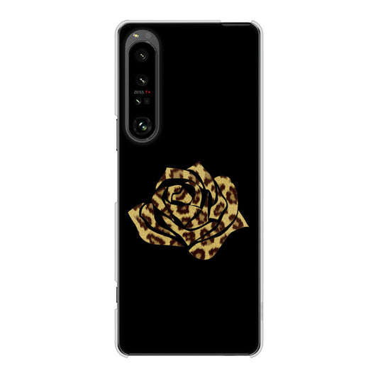 Xperia 1 V SOG10 au 高画質仕上げ 背面印刷 ハードケース 【1184 ヒョウのバラ(茶)】