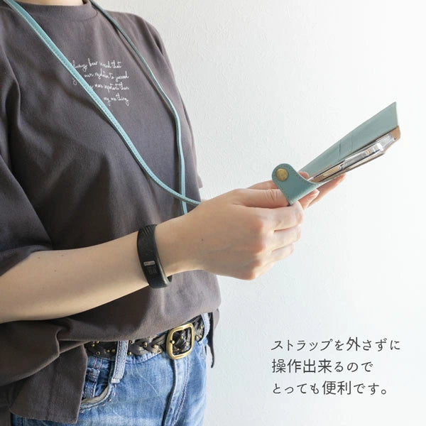 姫路レザー 本革 スマホ用ショルダーストラップ アンティークゴールド 約75~134cm