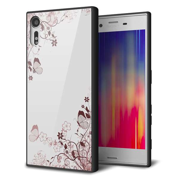 au エクスペリアXZ SOV34 強化ガラス&TPUスマホケース ガラプリ【142 桔梗と桜と蝶】