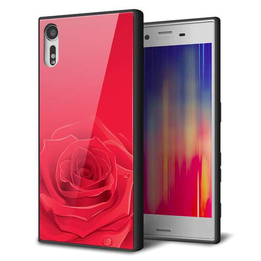 au エクスペリアXZ SOV34 強化ガラス&TPUスマホケース ガラプリ【395 赤いバラ】
