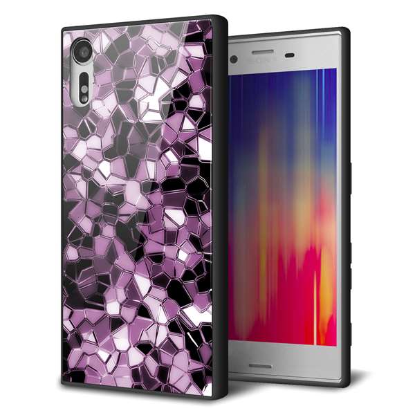 au エクスペリアXZ SOV34 強化ガラス&TPUスマホケース ガラプリ【EK837 テクニカルミラーパープル】