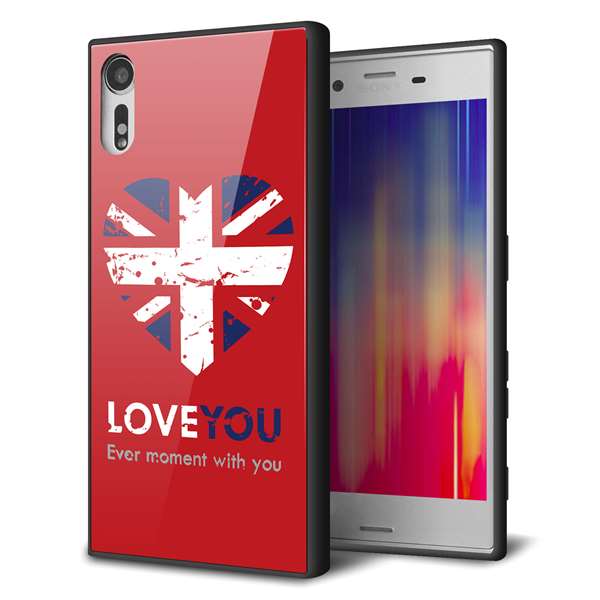 au エクスペリアXZ SOV34 強化ガラス&TPUスマホケース ガラプリ【SC804 ユニオンジャック ハートビンテージレッド】