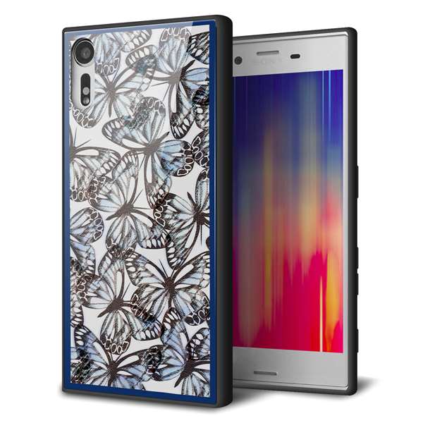 au エクスペリアXZ SOV34 強化ガラス&TPUスマホケース ガラプリ【SC906 ガーデンバタフライ ブルー】