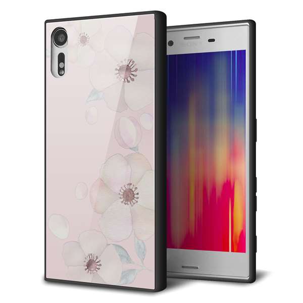 au エクスペリアXZ SOV34 強化ガラス&TPUスマホケース ガラプリ【SC949 ドゥ・フルール(オフピンク)】