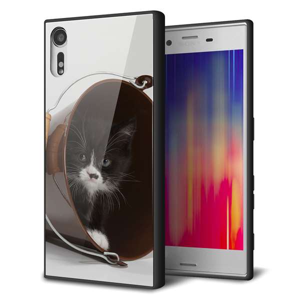au エクスペリアXZ SOV34 強化ガラス&TPUスマホケース ガラプリ【VA800 ネコとバケツ】