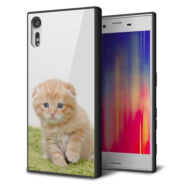 au エクスペリアXZ SOV34 強化ガラス&TPUスマホケース ガラプリ【VA802 ネコこっそり】