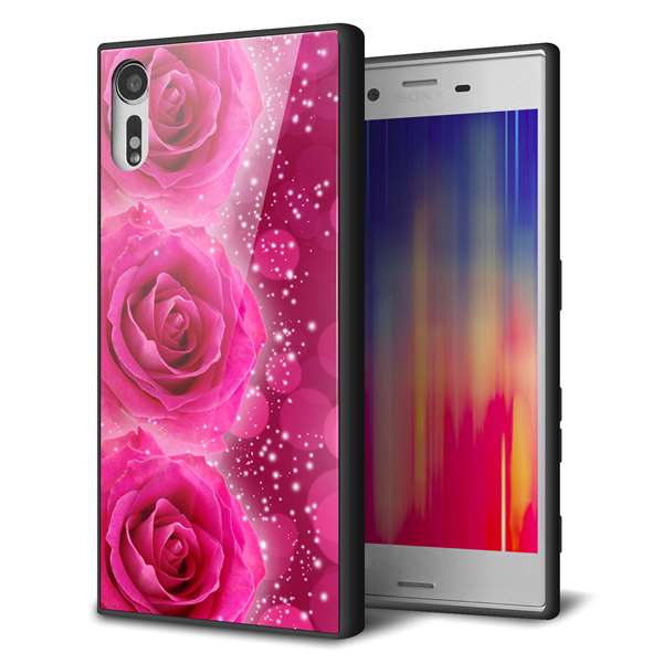 au エクスペリアXZ SOV34 強化ガラス&TPUスマホケース ガラプリ【VA815 3連のバラ】