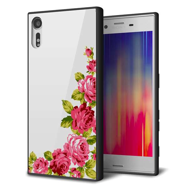 au エクスペリアXZ SOV34 強化ガラス&TPUスマホケース ガラプリ【VA825 バラのフレーム(白)】