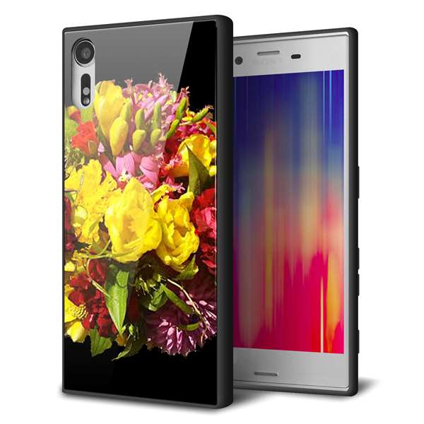 au エクスペリアXZ SOV34 強化ガラス&TPUスマホケース ガラプリ【YI883 フラワー4】