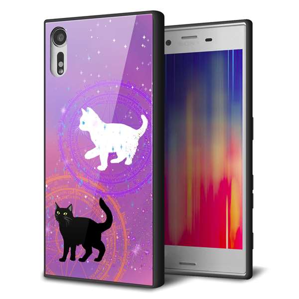 au エクスペリアXZ SOV34 強化ガラス&TPUスマホケース ガラプリ【YJ328 魔法陣猫 キラキラ かわいい ピンク】