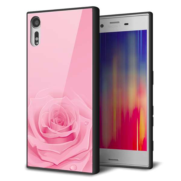 au エクスペリア XZs SOV35 強化ガラス&TPUスマホケース ガラプリ【401 ピンクのバラ】