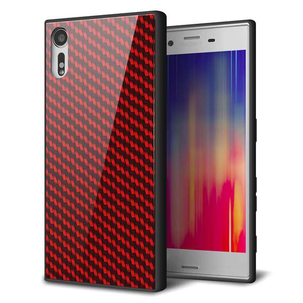 au エクスペリア XZs SOV35 強化ガラス&TPUスマホケース ガラプリ【EK906 レッドカーボン】