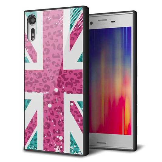au エクスペリア XZs SOV35 強化ガラス&TPUスマホケース ガラプリ【SC807 ユニオンジャック ピンクヒョウ柄】
