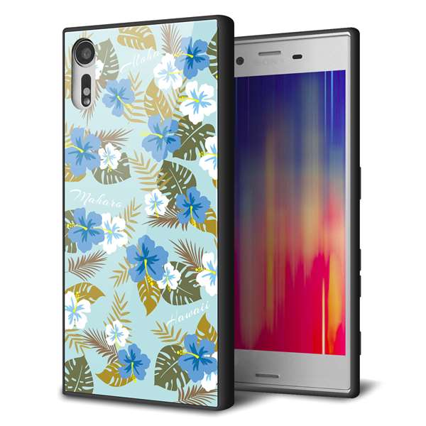 au エクスペリア XZs SOV35 強化ガラス&TPUスマホケース ガラプリ【SC883 ハワイアンアロハレトロ(ブルー)】