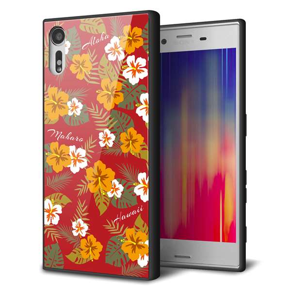 au エクスペリア XZs SOV35 強化ガラス&TPUスマホケース ガラプリ【SC885 ハワイアンアロハレトロ(レッド)】