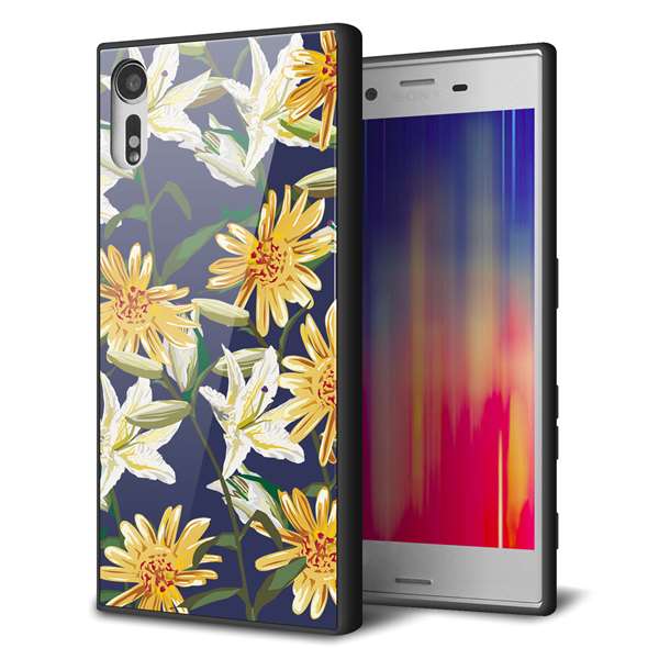 au エクスペリア XZs SOV35 強化ガラス&TPUスマホケース ガラプリ【SC893 ボタニカル デイジー&リリー】