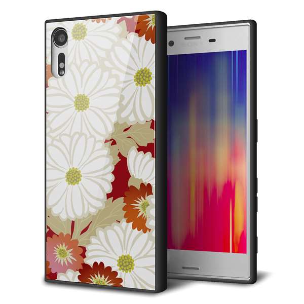 au エクスペリア XZs SOV35 強化ガラス&TPUスマホケース ガラプリ【YJ322 和柄 菊】