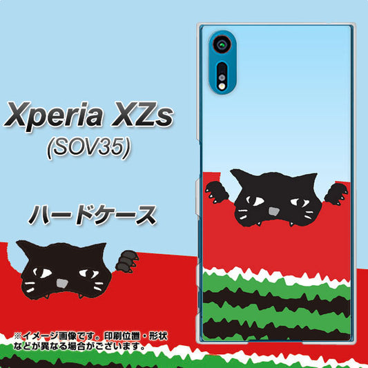 au エクスペリア XZs SOV35 高画質仕上げ 背面印刷 ハードケース【IA815 すいかをかじるネコ(大)】