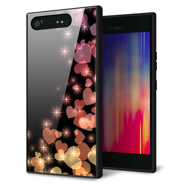 au エクスペリア XZ1 SOV36 強化ガラス&TPUスマホケース ガラプリ【020 夜のきらめきハート】