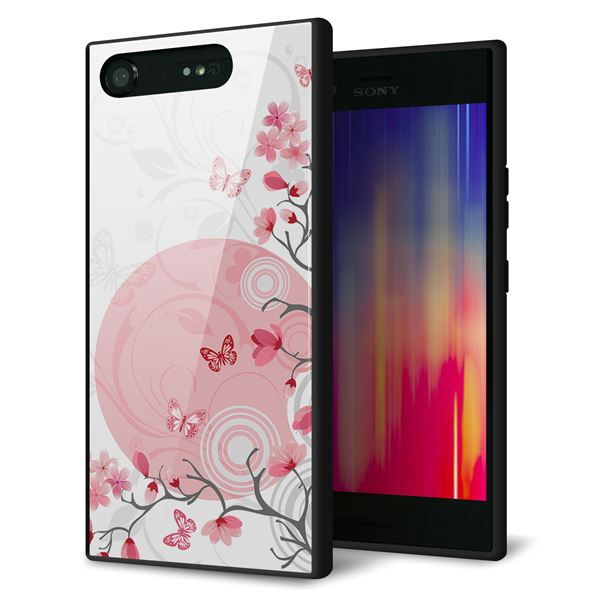 au エクスペリア XZ1 SOV36 強化ガラス&TPUスマホケース ガラプリ【030 花と蝶(うす桃色)】