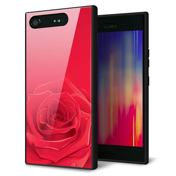 au エクスペリア XZ1 SOV36 強化ガラス&TPUスマホケース ガラプリ【395 赤いバラ】