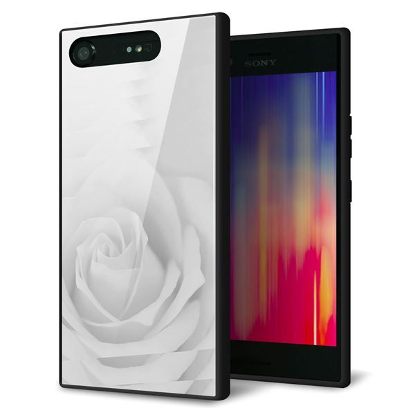 au エクスペリア XZ1 SOV36 強化ガラス&TPUスマホケース ガラプリ【402 ホワイトRose】