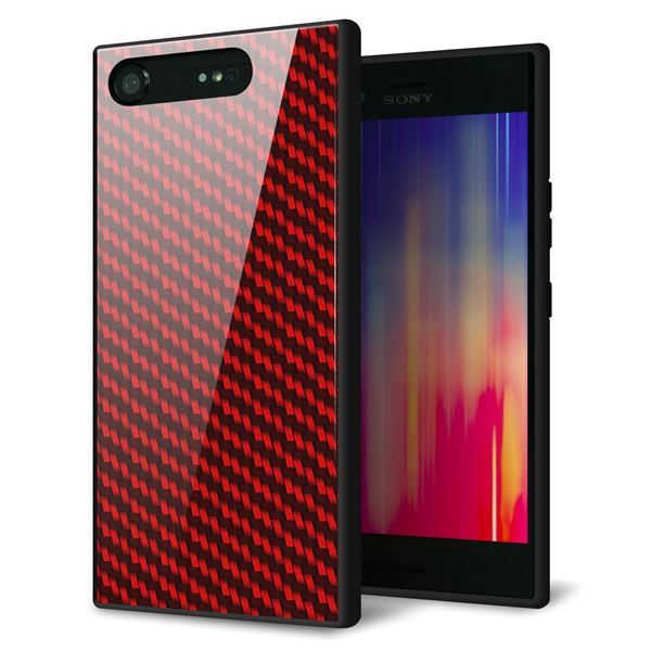au エクスペリア XZ1 SOV36 強化ガラス&TPUスマホケース ガラプリ【EK906 レッドカーボン】
