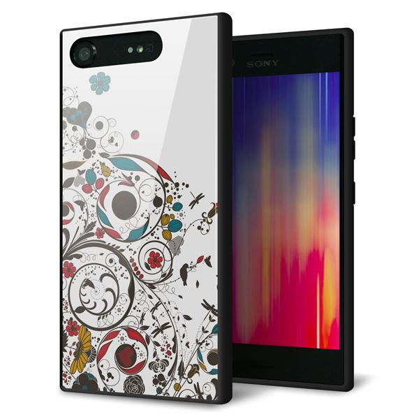 au エクスペリア XZ1 SOV36 強化ガラス&TPUスマホケース ガラプリ【EK908 カラフルな花と鳥】
