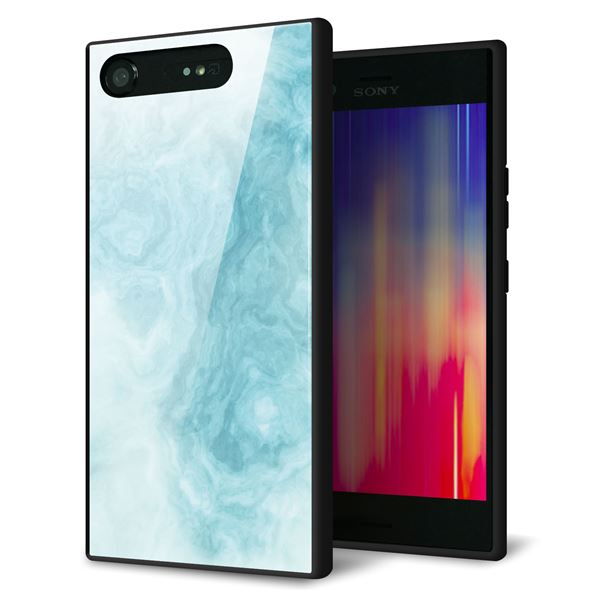 au エクスペリア XZ1 SOV36 強化ガラス&TPUスマホケース ガラプリ【KM868 大理石BL】