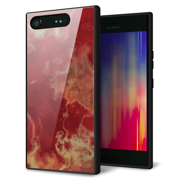 au エクスペリア XZ1 SOV36 強化ガラス&TPUスマホケース ガラプリ【KM870 大理石RD】