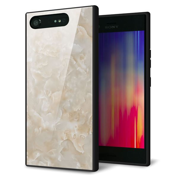 au エクスペリア XZ1 SOV36 強化ガラス&TPUスマホケース ガラプリ【KM872 大理石パール】