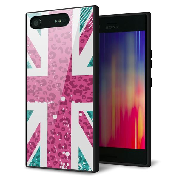 au エクスペリア XZ1 SOV36 強化ガラス&TPUスマホケース ガラプリ【SC807 ユニオンジャック ピンクヒョウ柄】