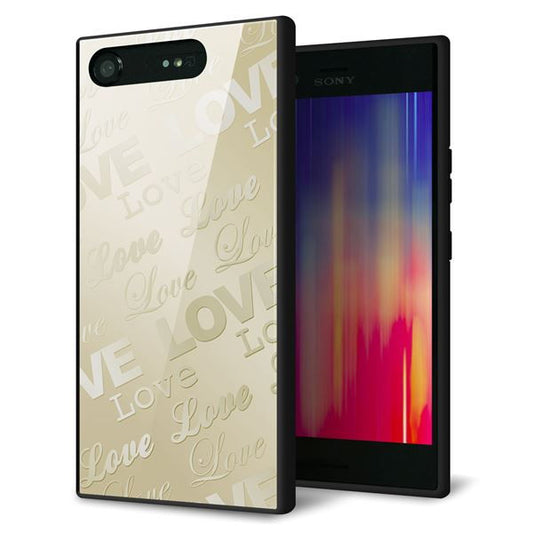 au エクスペリア XZ1 SOV36 強化ガラス&TPUスマホケース ガラプリ【SC840 エンボス風LOVEリンク(ヌーディーベージュ)】