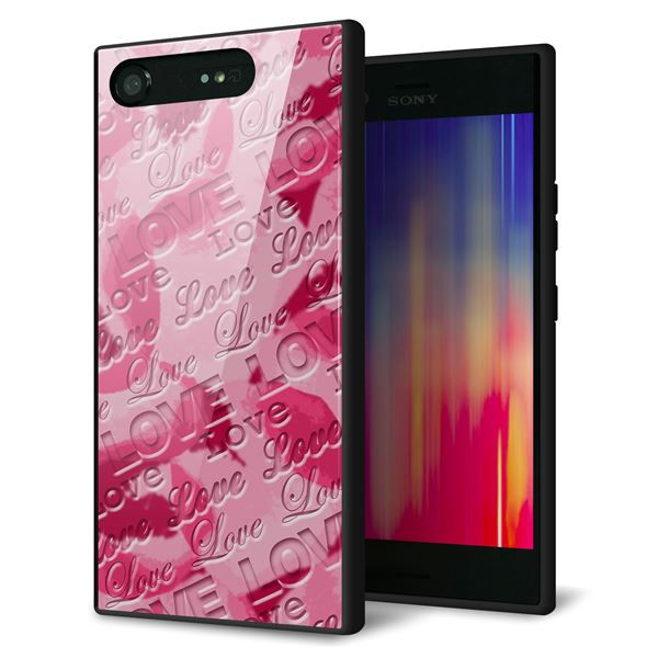 au エクスペリア XZ1 SOV36 強化ガラス&TPUスマホケース ガラプリ【SC845 フラワーヴェルニLOVE濃いピンク(ローズアンディアン)】