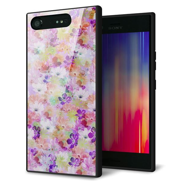 au エクスペリア XZ1 SOV36 強化ガラス&TPUスマホケース ガラプリ【SC873 リバティプリント プレスドフラワー(パープル)】