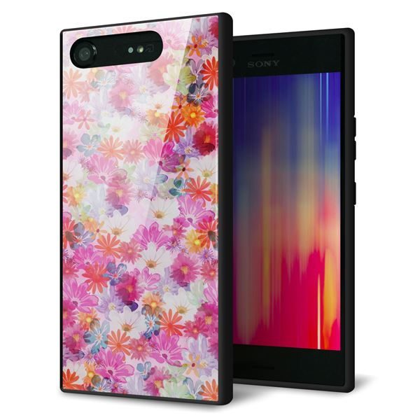 au エクスペリア XZ1 SOV36 強化ガラス&TPUスマホケース ガラプリ【SC874 リバティプリント プレスドフラワー(ピンク)】