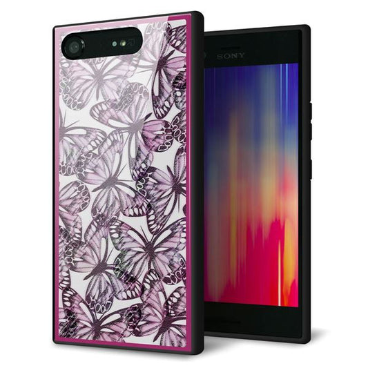 au エクスペリア XZ1 SOV36 強化ガラス&TPUスマホケース ガラプリ【SC904 ガーデンバタフライ ピンク】