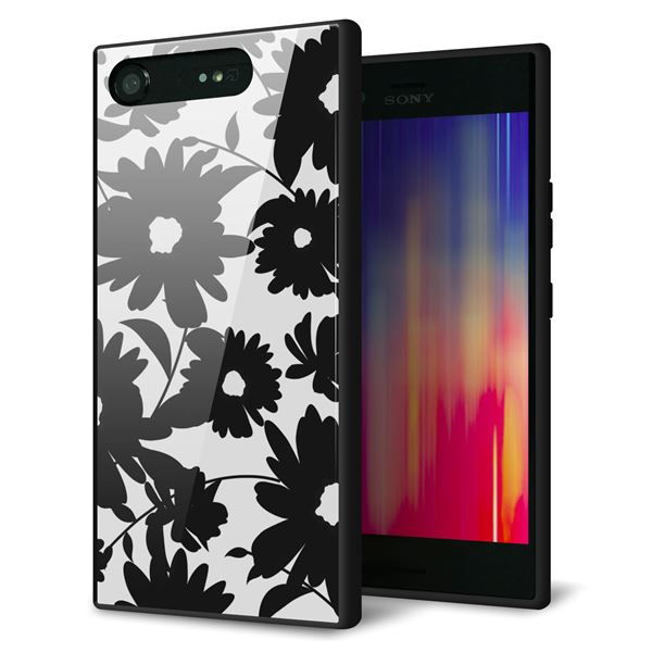 au エクスペリア XZ1 SOV36 強化ガラス&TPUスマホケース ガラプリ【SC916 花柄モノトーン 05】