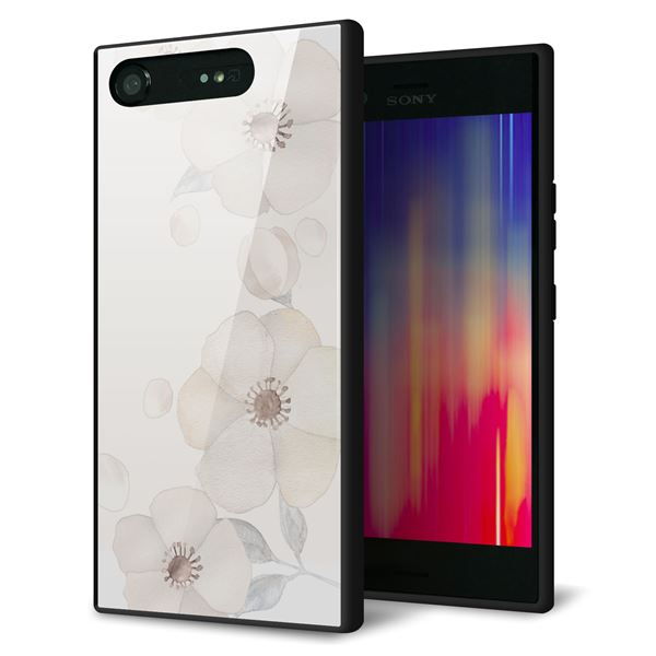 au エクスペリア XZ1 SOV36 強化ガラス&TPUスマホケース ガラプリ【SC952 ドゥ・フルール(セピア)】