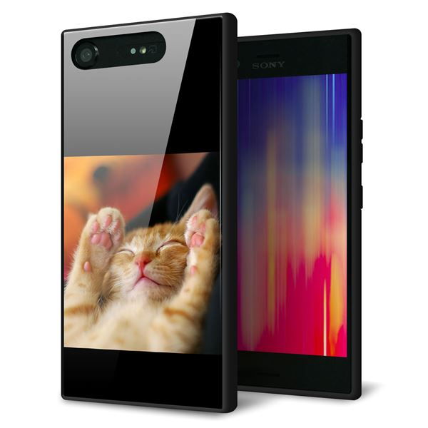 au エクスペリア XZ1 SOV36 強化ガラス&TPUスマホケース ガラプリ【VA804 爆睡するネコ】