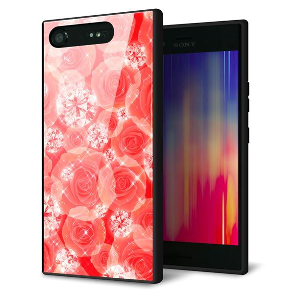 au エクスペリア XZ1 SOV36 強化ガラス&TPUスマホケース ガラプリ【VA816 ダイヤモンドとバラ】