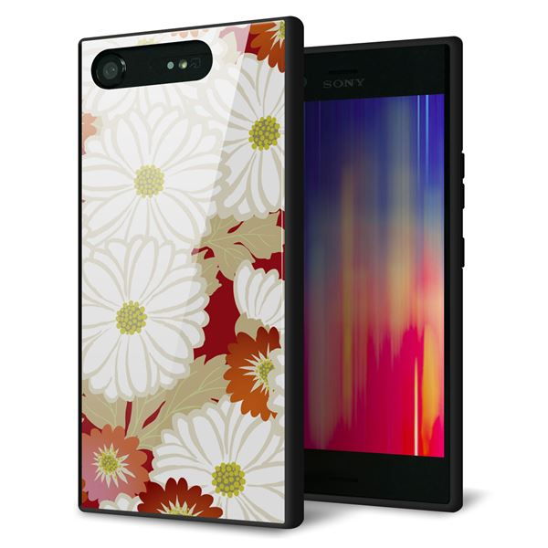 au エクスペリア XZ1 SOV36 強化ガラス&TPUスマホケース ガラプリ【YJ322 和柄 菊】