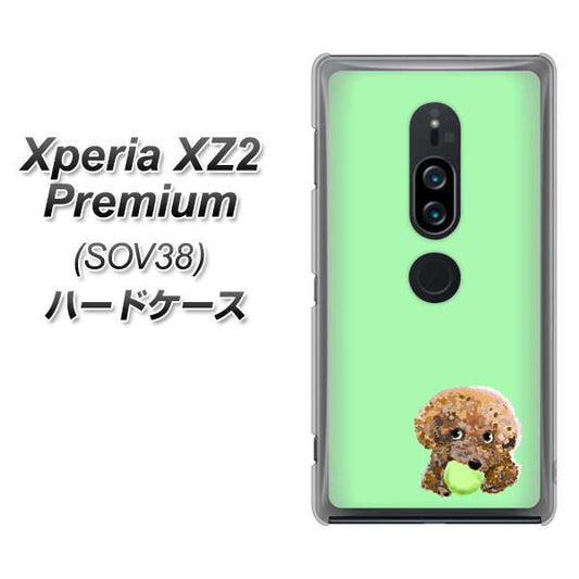 au エクスペリア XZ2 プレミアム SOV38 高画質仕上げ 背面印刷 ハードケース【YJ055 トイプードル&ボール(グリーン)】