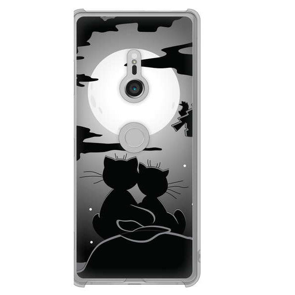 Xperia XZ3 SOV39 au 高画質仕上げ 背面印刷 ハードケース 夜とネコ