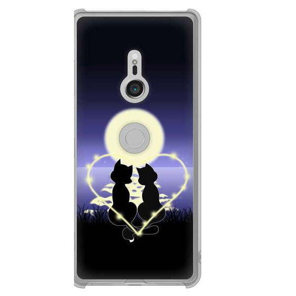 Xperia XZ3 SOV39 au 高画質仕上げ 背面印刷 ハードケース 夜とネコ