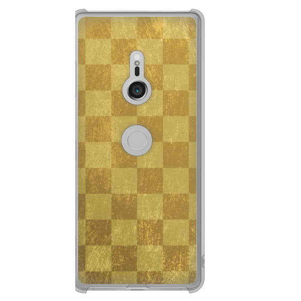 Xperia XZ3 SOV39 au 高画質仕上げ 背面印刷 ハードケース 【619 市松模様—金(骨董風に傷んだイメージ)】